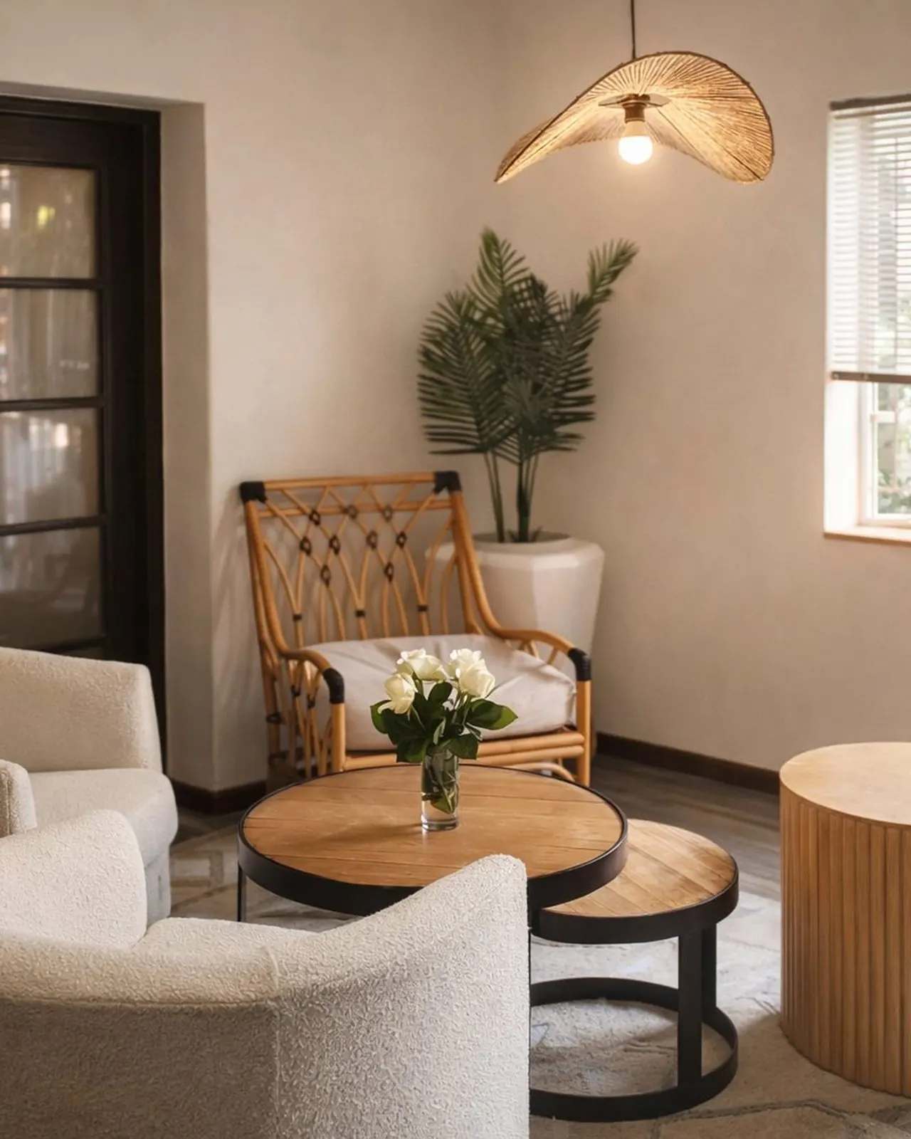 The lounge under the rattan lamp